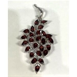 Sterling Silver Mozambique Garnet Pendant Leaf Shape 2.4"  x 1.25" Enhancer